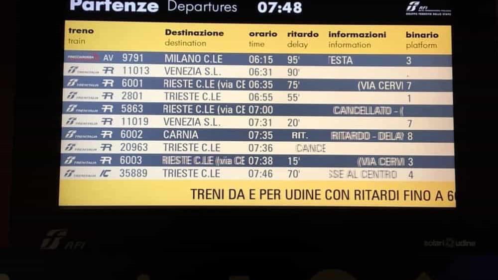 Treni in ritardo: guasto elettrico sulla linea per Udine